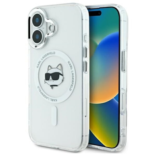 Coque MagSafe Karl Lagerfeld IML Metal Choupette Head för iPhone 16 Plus (vit)