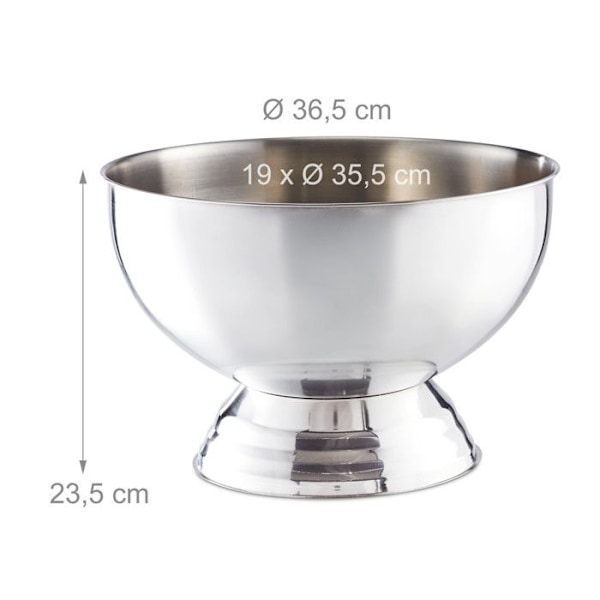 Relaxdays Champagnehink, Ishink i rostfritt stål, Vinflaska, Iskuber, Stor gryta, D 36,5 cm, Silver silver-