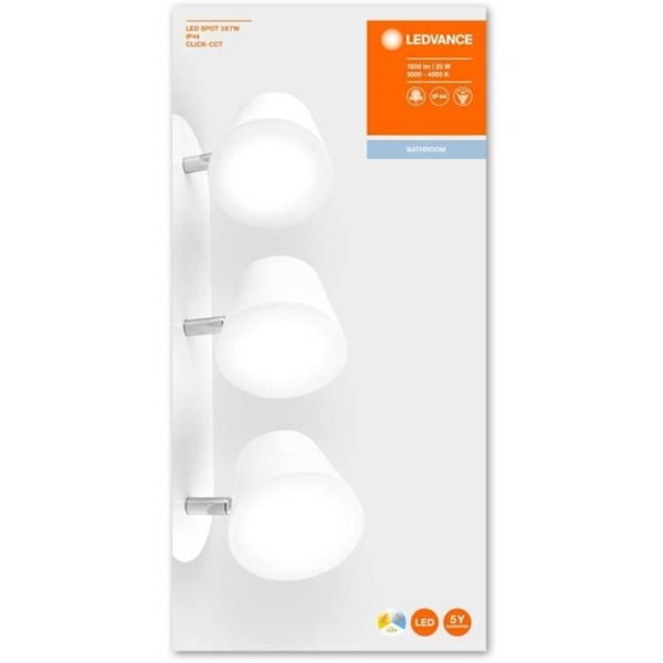 LEDVANCE LED Spot Vägglampa Trippel - 3 x 7W - IP44 - Vit - Varm / kall Vit - Varm/Kall