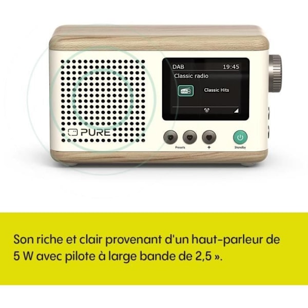 Digital Radio Portable - Pure - Mini - Bluetooth 5.3 - 15 timmars batteritid - TFT-skärm 2,4" Vit CotonEk ✔️