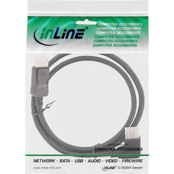 Rättvinklad DisplayPort 1.4 8K4K-kabel - INLINE - 1m - Skärmad