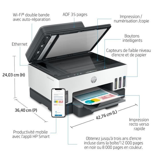HP Smart Tank 7305 Allt-i-ett-skrivare - Termisk bläckstråleskrivare - Färg - Bläckbehållare