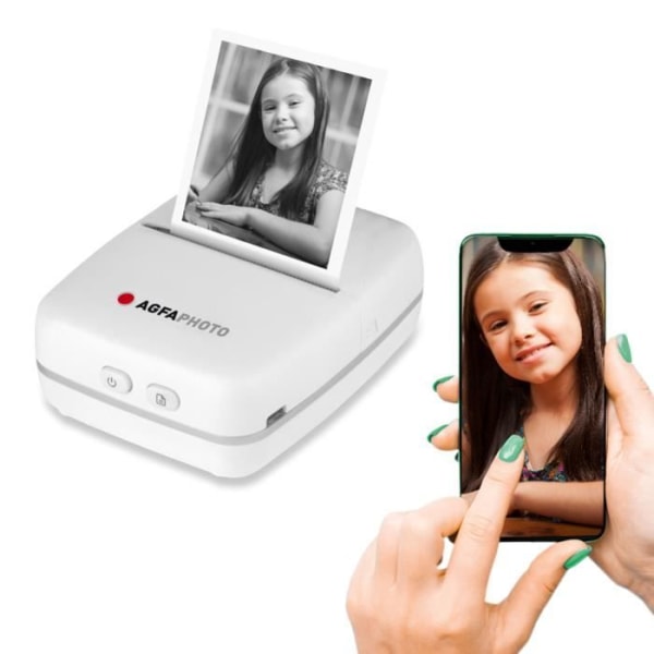 AGFA PHOTO Realipix Pocket P - Bärbar termisk fotoskrivare (svartvit utskrift utan bläck, Bluetooth, batteri
