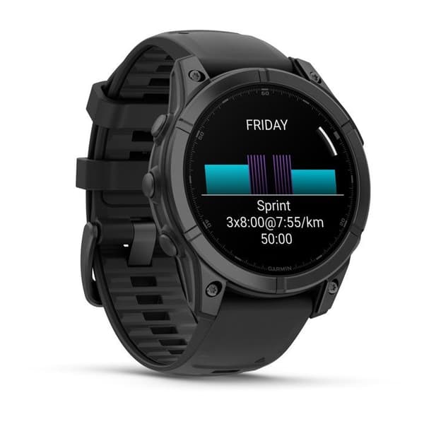 Klocka - GARMIN - Fenix E AMOLED - 47 mm - Grå stål - Svart silikonarmband Stålgrå