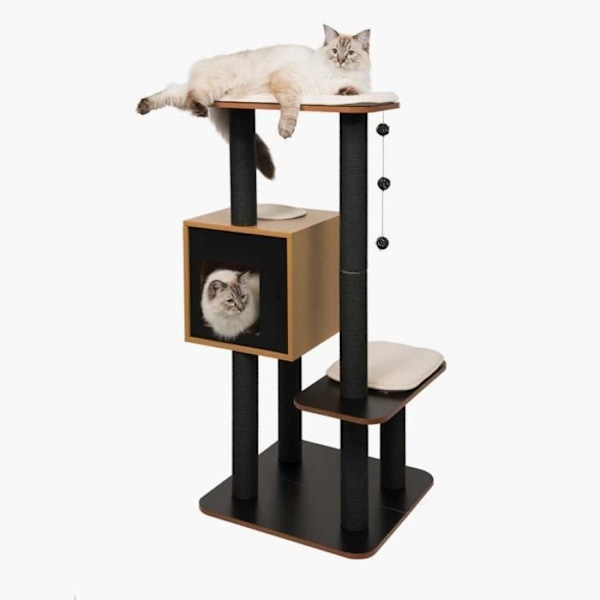 VESPER Cat Tree High Base Svart H120cm Svart, brun och beige
