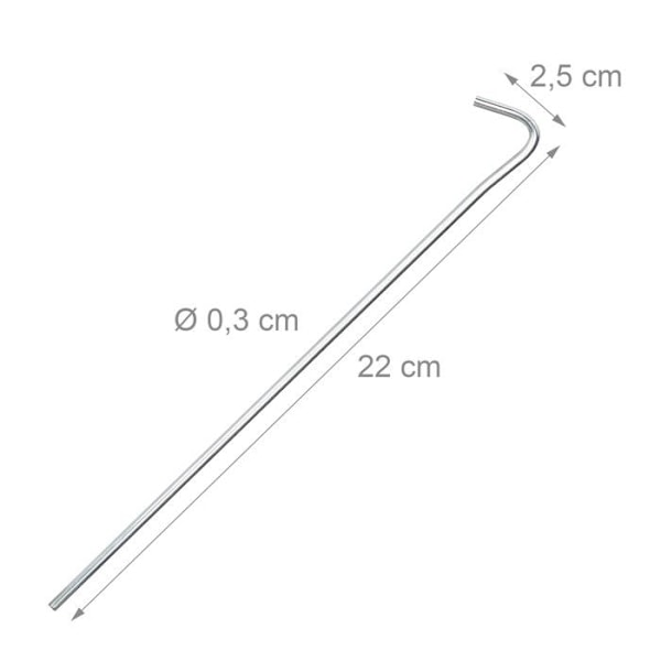 Relaxdays markpinnar, pinnar, förpackning om 20, galvaniserat stål, campingtält, 22 cm, kraftigt, silver silver-