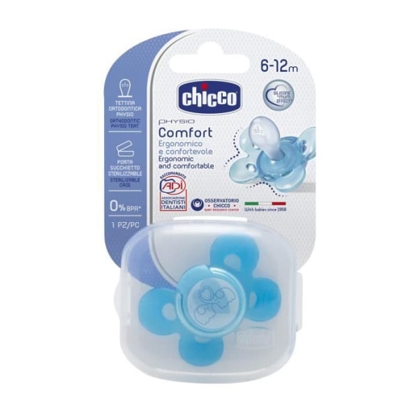 CHICCO Physio Comfort silikonnapp - steriliserbar låda - blå - 6-12m Blå