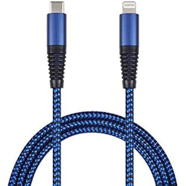USB C till Lightning-kabel - 2GO - 100 cm - Flätad nylon - Synk & Ladda - Blå