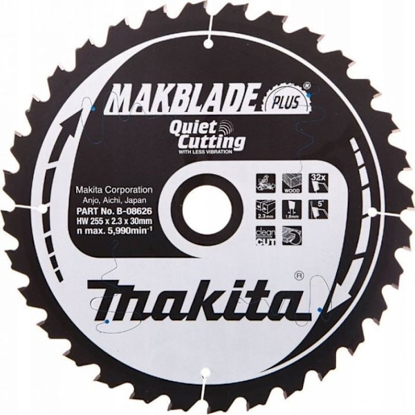 Slip av slipmaskin - skärskiva Makita - B-08626 - CIRCULÄR SÅG FÖR TRÄ 255 x 30mm 32 TÄNDER >>>B-32459