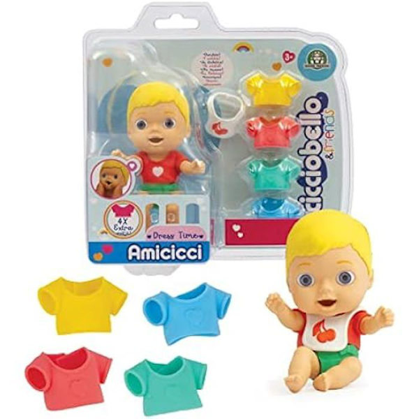 Cicciobello Amicicci Dress Time, med 4 färgglada kläder och haklapp, för flickor från 3 år, flerfärgad, CC016000; Giochi Flerfärgad