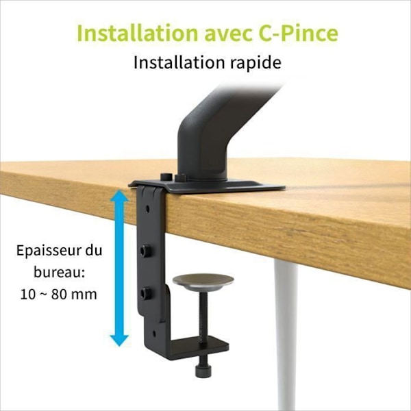 ACROPAQ Stöd för PC-skärm 17" till 27" - Universell monitorarm med fjäder - 360° rotation - Bords tjocklek 10-80mm - Snabb montering - Svart