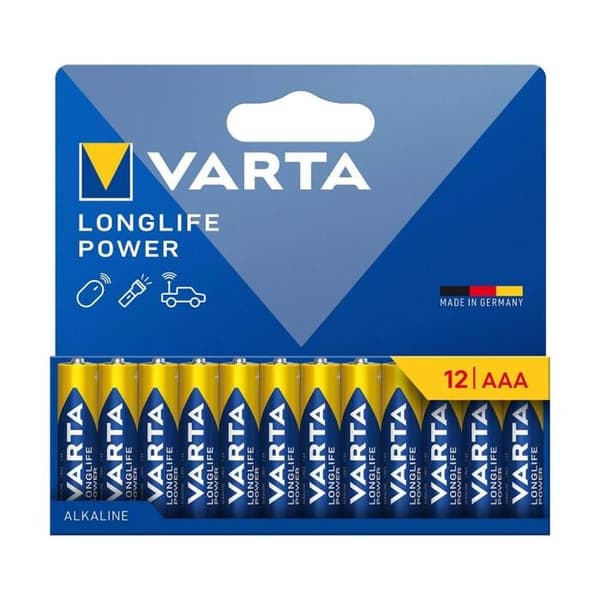 Pack om 12 Alkaline AAA 1.5V High Energy Varta-batterier