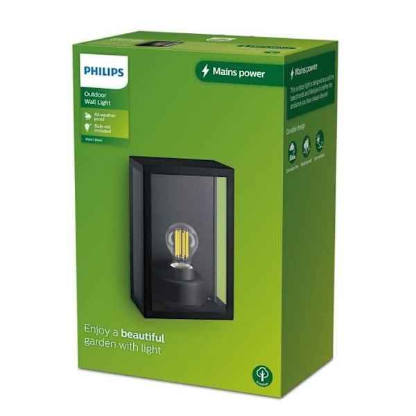 Utomhusapplikation - PHILIPS - ALZOR - E27 - IP44 - Aluminium, Glas - Svart Svart