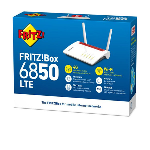 LTE-router - FRITZ! - Box 6850 - WiFi 5 - Dual SIM - 4 Gigabit LAN-portar