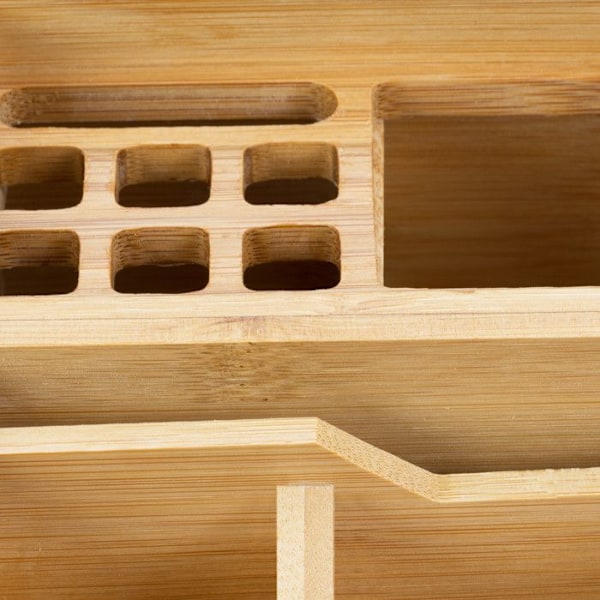 Relaxdays Bamboo Desk Organizer Skrivbordsdispenser Pennhållare Box HxBxD: 9 x 13 x 16 cm, Natural ljusbrun