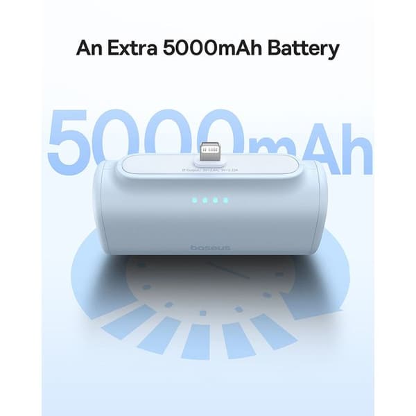 Strömbank - BASEUS - P10068307413-00 - 5000 mAh - 20 W - Typ C-kabel - Blå Blå