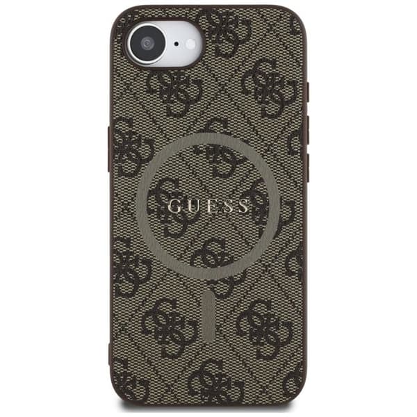 Coque Guess 4G Ring Classic Logo MagSafe för iPhone 16e - Brun Brun