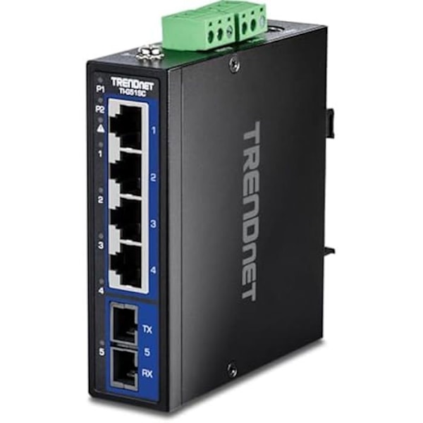 Industriell Gigabit-switch - TRENDNET - TI-G51SC - 5 portar - IP30 - Redundant strömförsörjning Svart