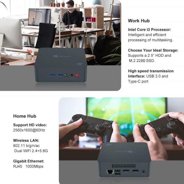 Beelink U55 Mini PC - Intel Core i3-5005U - 8 GB RAM + 256 GB SSD - Wi-Fi 2,4 + 5,8 GHz - Intel HD Graphics 5500