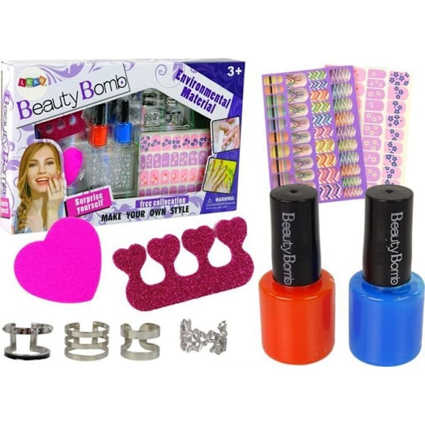 Kitt leksak - set leksak Leantoys - 12441 - Nagelkonst kit glitter nagellack klistermärken ringar