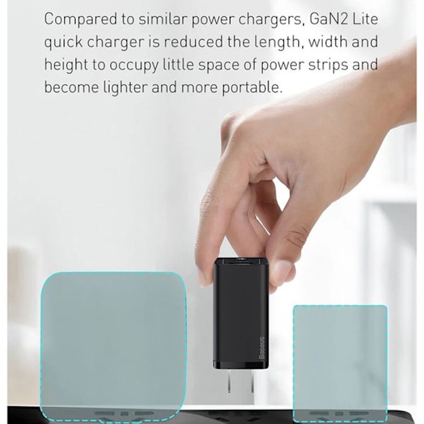 Snabbladdare - BASEUS - GAN 2 Lite - 65W - Europeisk version - Svart färg