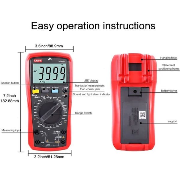 Digital multimeter - UNI-T - UT890D-6000 - True RMS - 6000 räkningar - Bakgrundsbelyst LCD-skärm