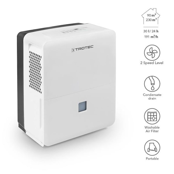 Avfuktare TROTEC TTK 96 E - max. 30 l/dag - 2 hastigheter - Vit Vit