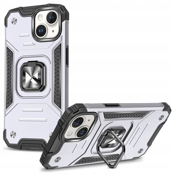 Coque Armor - WOZINSKY - iPhone 15 Plus - Stötsäker Skydd - Fingercase - Silverdesign Srebrny