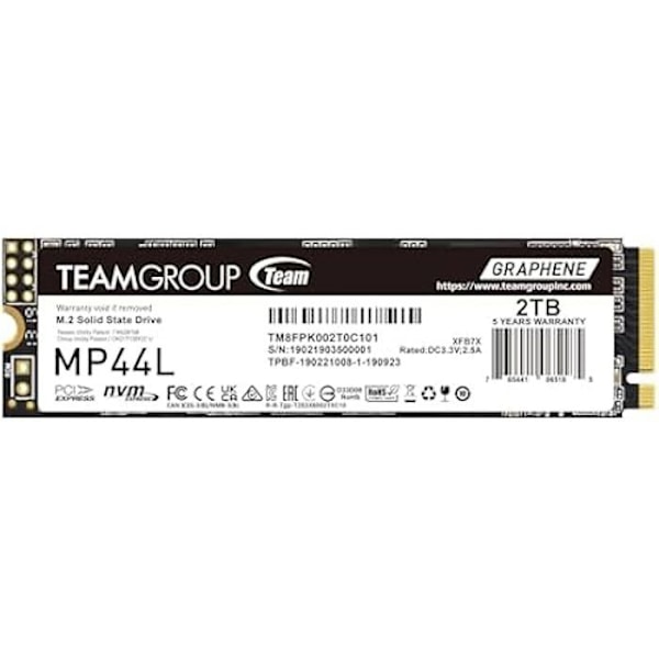 Hårddisk - TEAMGROUP - MP44L - 2 TB - SLC Cache NVMe 1.4 PCIe Gen 4x4 M.2 2280 SSD