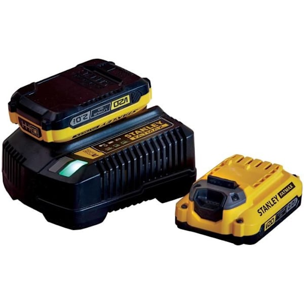 Pack med 2 batterier 18V 2 Ah + laddare 2A - Stanley Fatmax - Kompatibel med STANLEY FATMAX V20-serien - SFMCB12D2-QW Gul