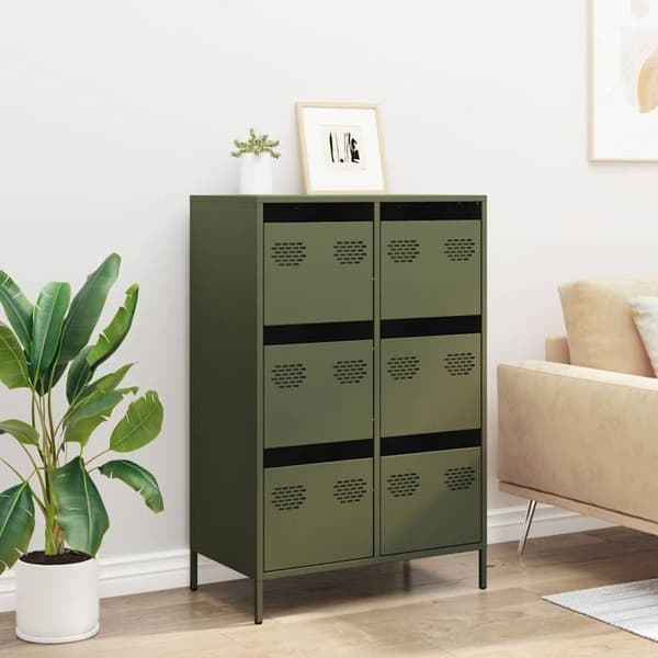 vidaXL Buffé hög olivgrön 68x39x101,5 cm stål 851224