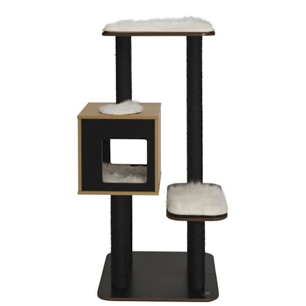 VESPER Cat Tree High Base Svart H120cm Svart, brun och beige