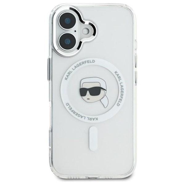 Coque MagSafe Karl Lagerfeld IML Metal Karl Head för iPhone 16 Plus (vit)