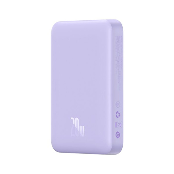 Baseus - Magnetic Mini externt batteri (PPCX110105) - USB-C, MagSafe, 10000mAh, 20W, med Type-C-kabel, 3A, 30cm - Lila