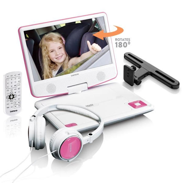 LENCO DVP-910 bärbar DVD-spelare - 9" rosa skärm - MPEG-4, MP3, JPEG