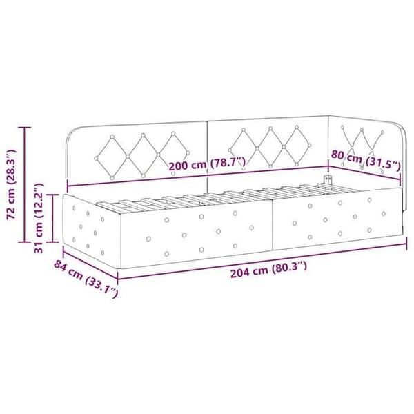 vidaXL Hörnsängram Ljusgrå 80 x 200 cm Sammet 42016513