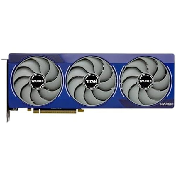 Sparkle Intel Arc B580 Titan OC, 12 GB GDDR6, krosskyldning 2.0, axiventilator, andningsljus, baksida.