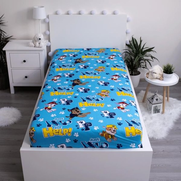 Drap Housse - Paw Patrol - 90 x 200 cm - 100% Bomull - Maskintvättbar - Tema Chase, Marshall, Rubble