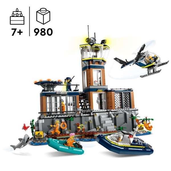 LEGO® 60419 City Djuphavspolisfängelse, leksak med helikopter och båt, 7 minifigurer och hundfigur Flerfärgad