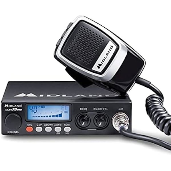 Midland Alan 78 Pro CB Radio - Multi-Band - Digital Squelch - 1W/4W - Bakgrundsbelyst skärm - 6 PIN-mikrofon
