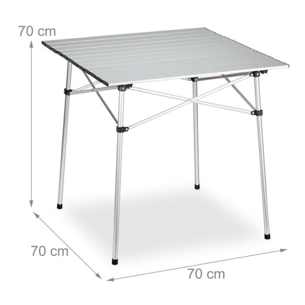 Relaxdays - 10049665 - Fällbord, Fällbart Stöd för Camping, HxLxP: 70x70x70 cm, Aluminium, silverfärgad silver, svart