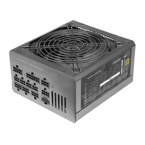 MARSGAMING MPB1000P, ATX 3.0 1000W modulär strömförsörjning, 10 års garanti, 80Plus guld, 140 mm AI-RPM fläkt, kondensatorer