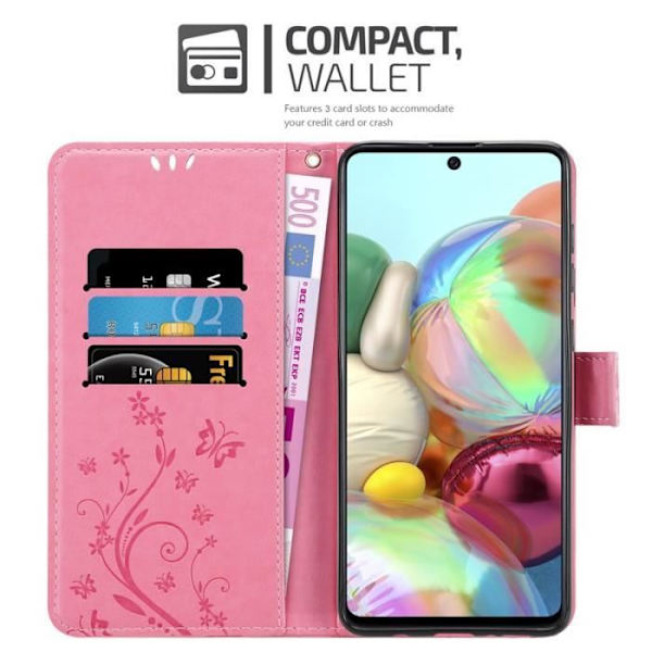 Fodral till Samsung Galaxy A71 - CADORABO - Blommönster - Imiterat läder - Stativfunktion - 3 kortplatser Rosa