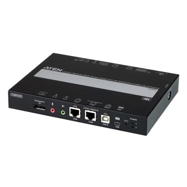 ATEN 1 EN PORT 4K DISPLAYPORT KVM SWITCH OVER IP-DELNING Svart