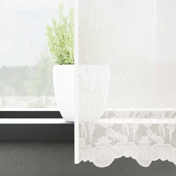 Blommönstrad spetsgardin - vidaXL - 120x500 cm - Vit - Polyester - Ljusfiltrerande - Flexibel installation Vit