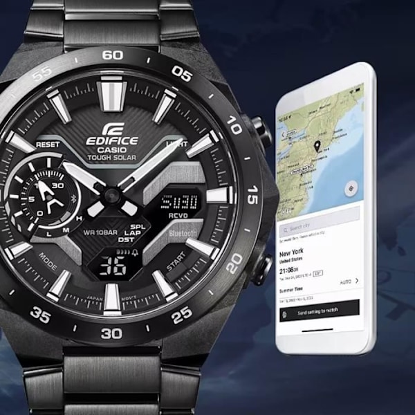 Casio Watch - Herr - ECB-2200DC-1AEF - Svart Rostfritt stål - 44mm - 10 bar Svart