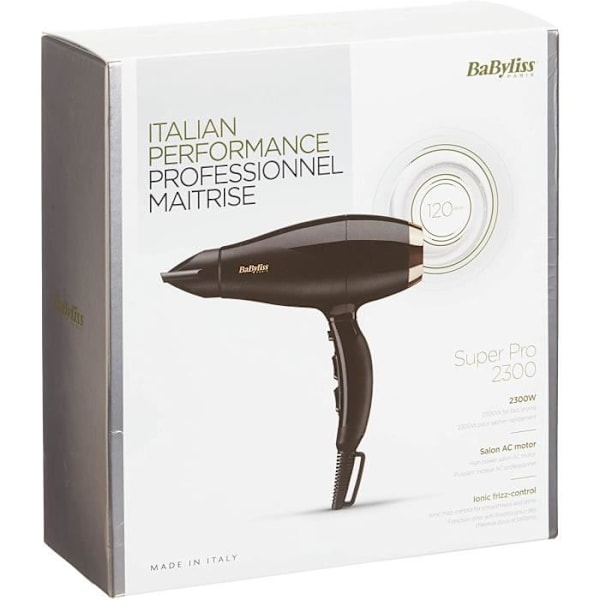 Hårtork - BaByliss - 6714E Super Pro 2300 - AC motor - Tillverkad i Italien svart