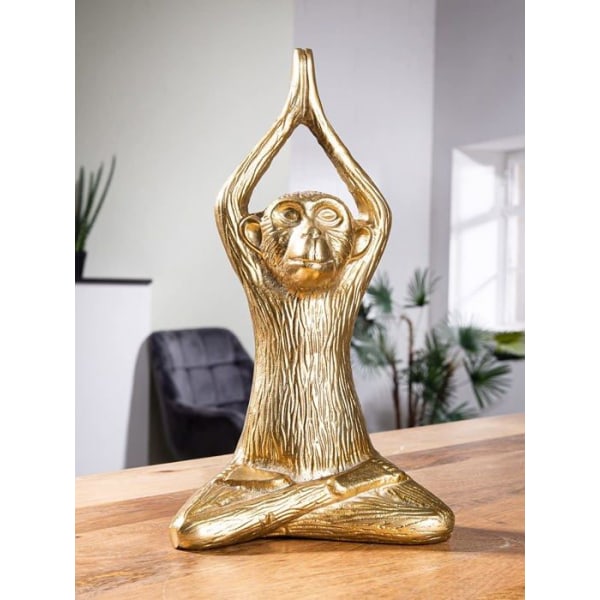 Gilde - 60176 - Dekorativ figur i form av ett djur - Yoga AFFE - Modern konst i aluminium - Färg: Guld - Höjd: 28,5 cm