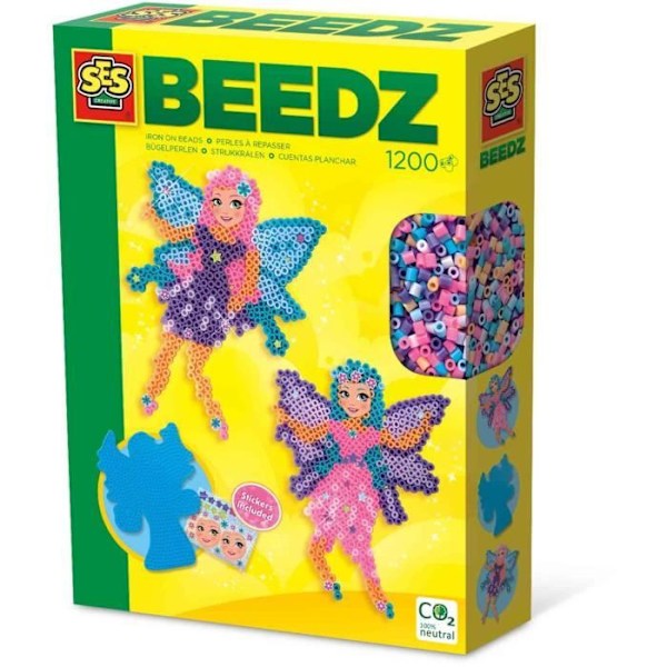 Strykpärlor - Feer - SES CREATIVE - Skapa magnifika älvor med 1200 pärlor och en älvformad bricka. Flerfärgad