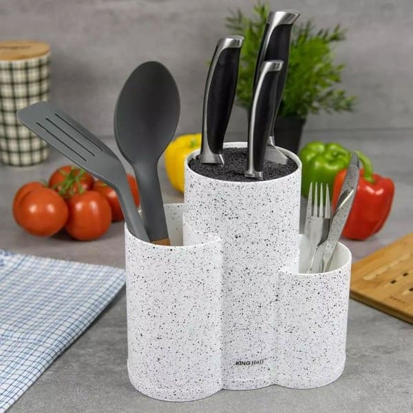Knivblock - KINGHOFF - KH-1585 - Modern design - Plastik - Platsbesparing Vit, Silver, Svart